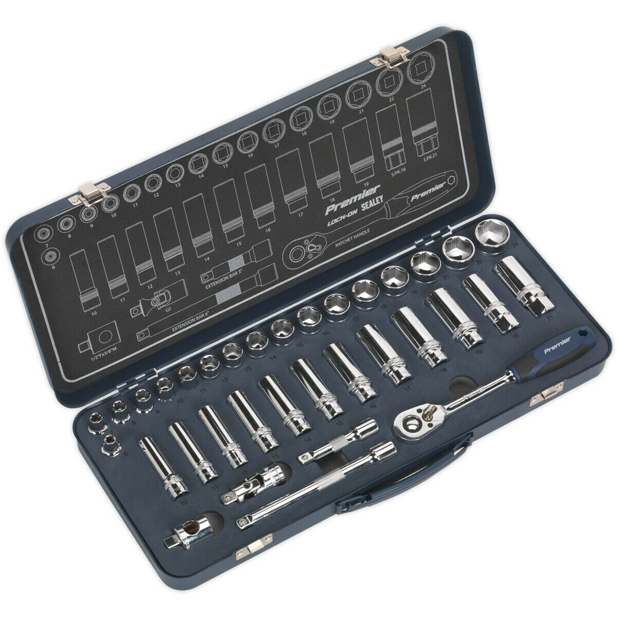 34 PACK Socket Set 3/8" Metric Square Drive - 6 Point LOCK-ON Rounded Heads